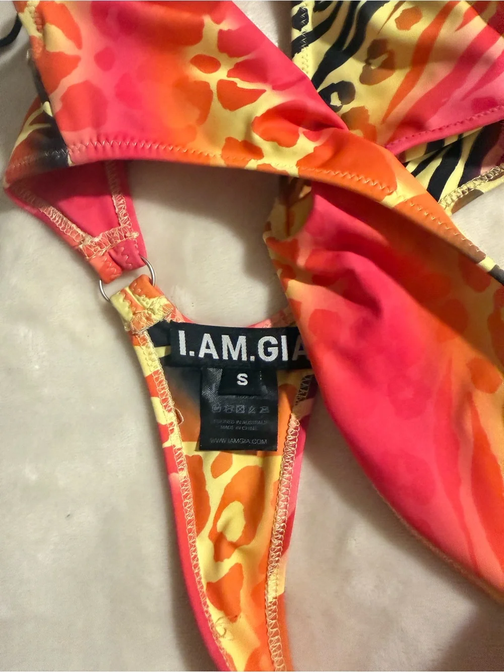 Womens IAMGIA Neon Animal-Print One-Piece Swimsuit - Pink/Orange
